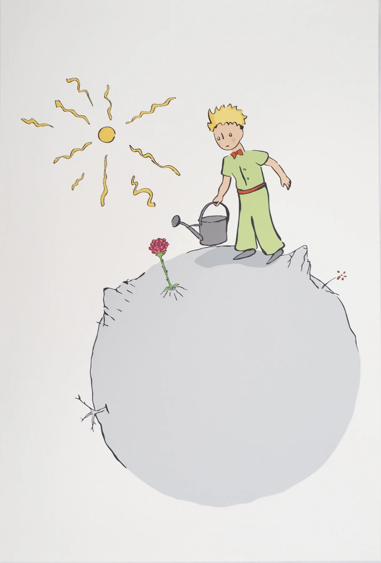 Antoine de Saint-Exup&eacute;ry (1900 - 1944), Le Petit Prince et l'arrosoir. Lithographie d&rsquo;apr&egrave;s un dessin aquarell&eacute;, 1943